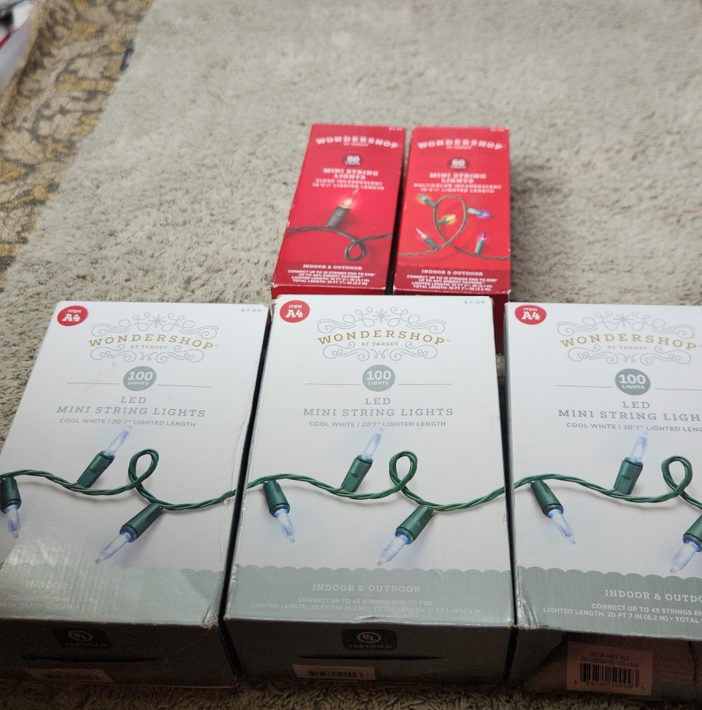 Set of Christmas Lights LED Mini String Lights (3/100 Lights & 2/50 packs)